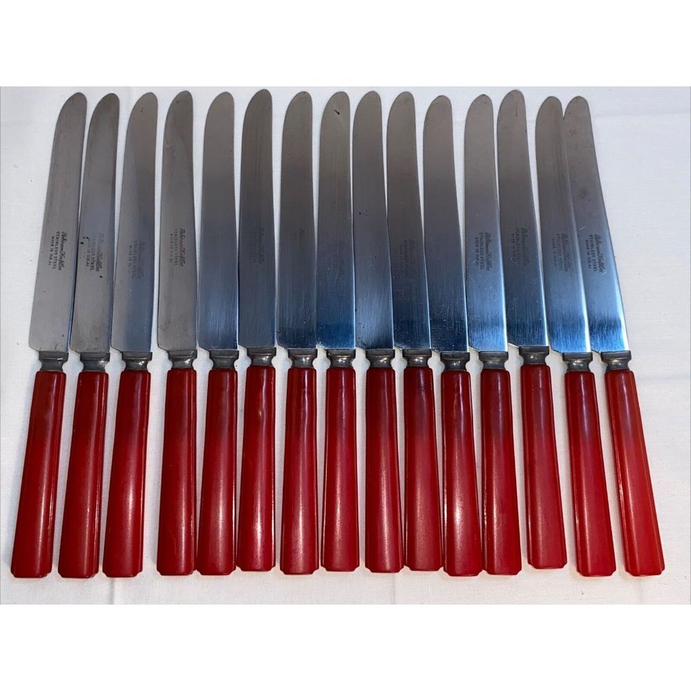 Vintage Robinson Knife Co. Red Bakelite Knifes Set Of 15 Free Shipping